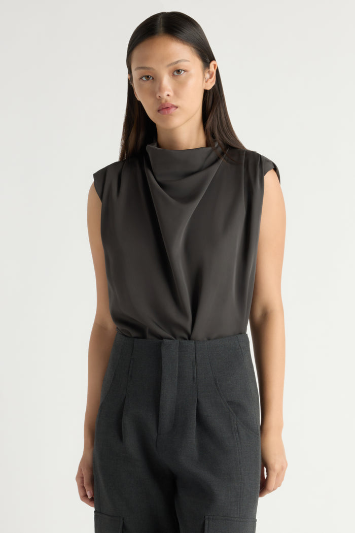 May-Li | Allegra Gathered-Neck Sleeveless Blouse in Size Small