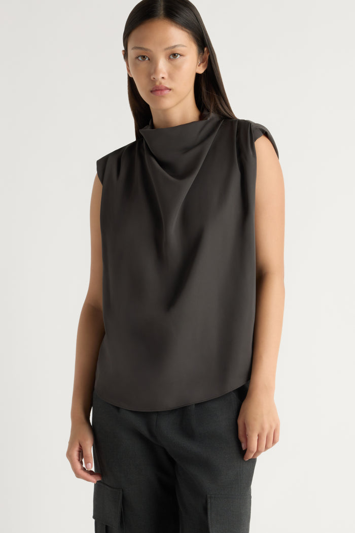 May-Li | Allegra Gathered-Neck Sleeveless Blouse in Size Small
