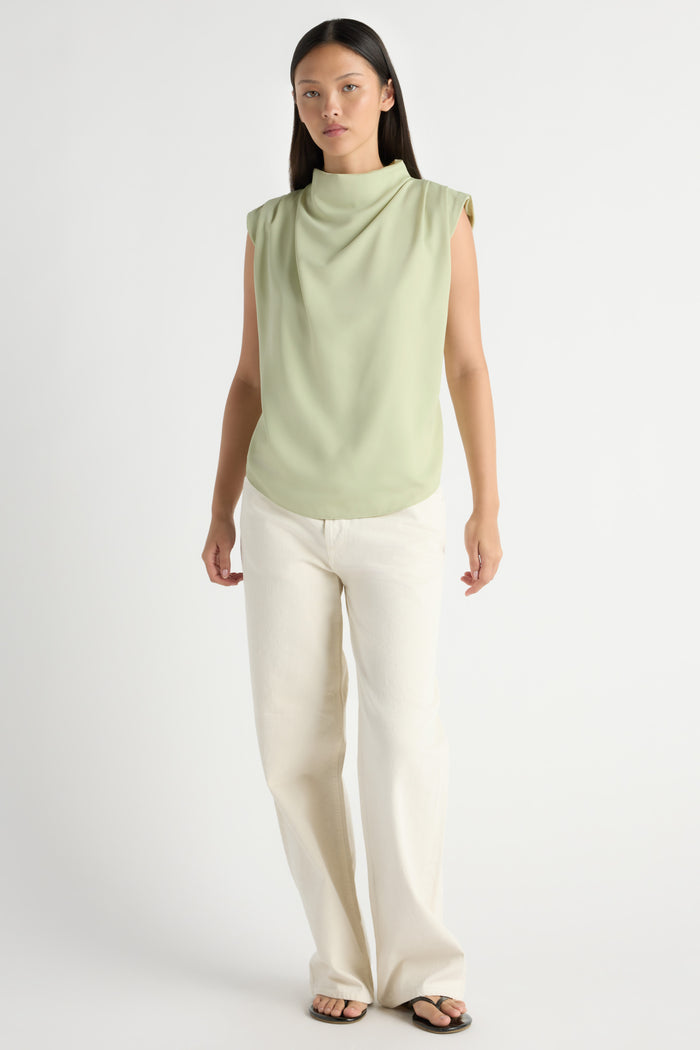 May-Li | Allegra Gathered-Neck Sleeveless Blouse in Size Small