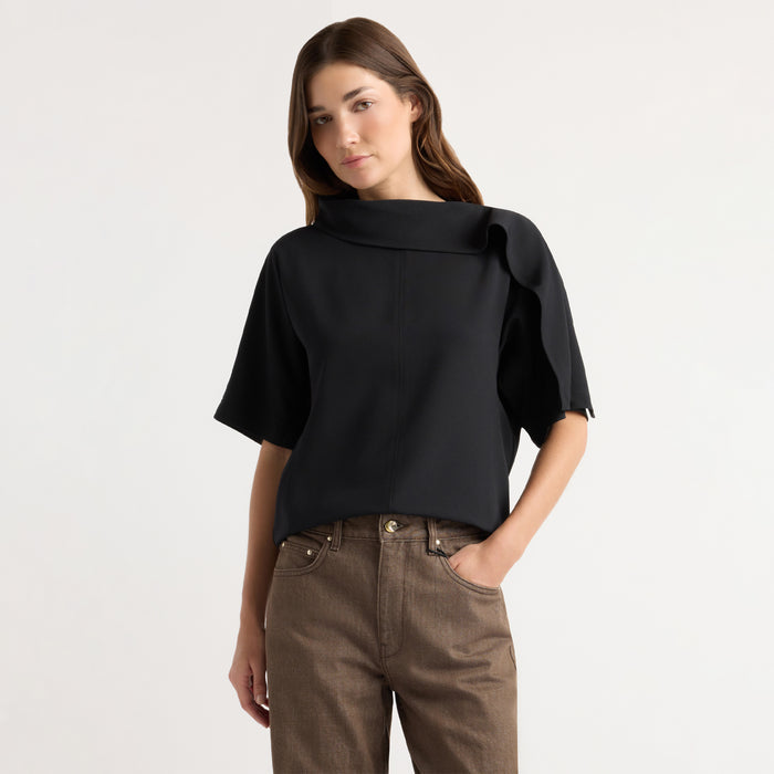 Allie Foldover Scarf-Neck Blouse