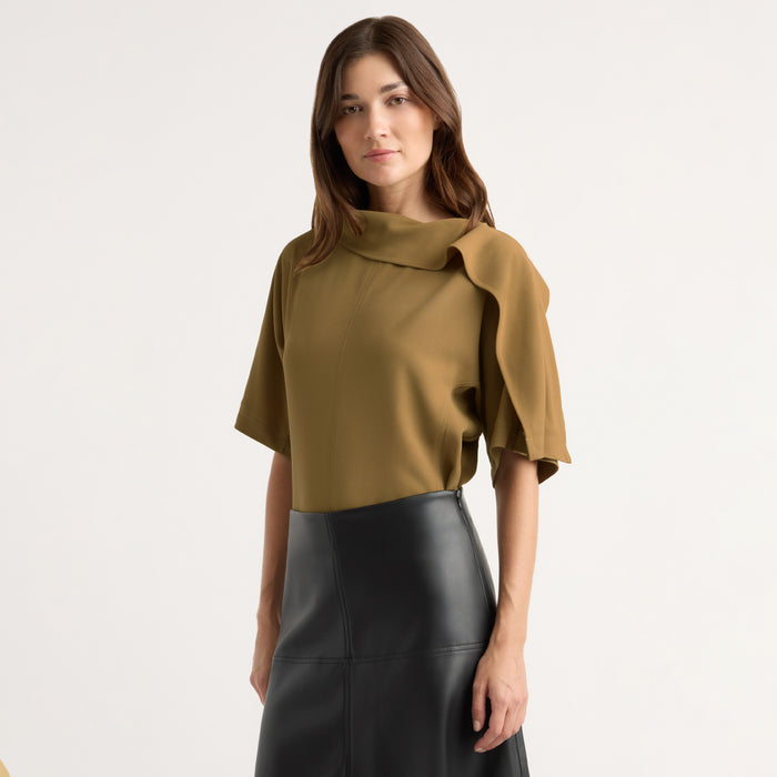 Allie Foldover Scarf-Neck Blouse