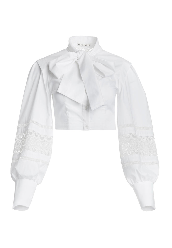 ALVINA CROPPED BLOUSE W BOW - WHITE