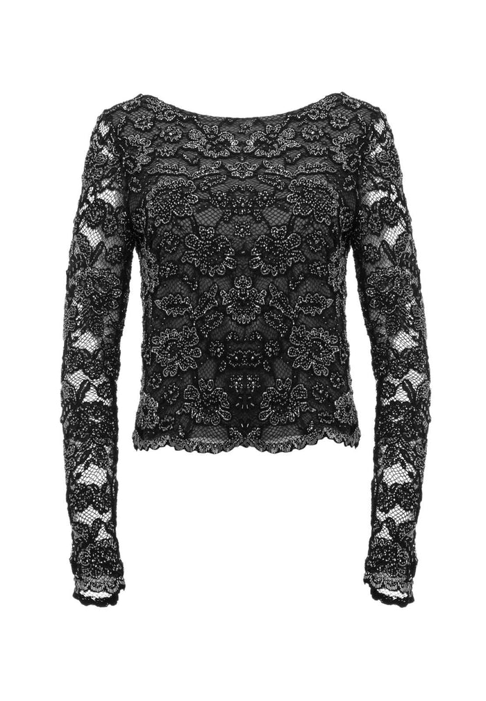 AMAL BEADED TOP - BLACK/GUNMETAL