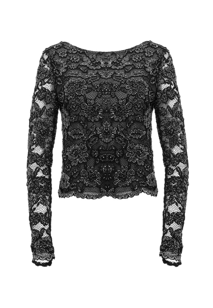 AMAL BEADED TOP - BLACK/GUNMETAL