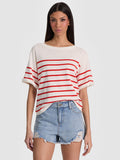 AMELIE STRIPED KNIT TEE - SOFT WHITE/CHILI PEPPER