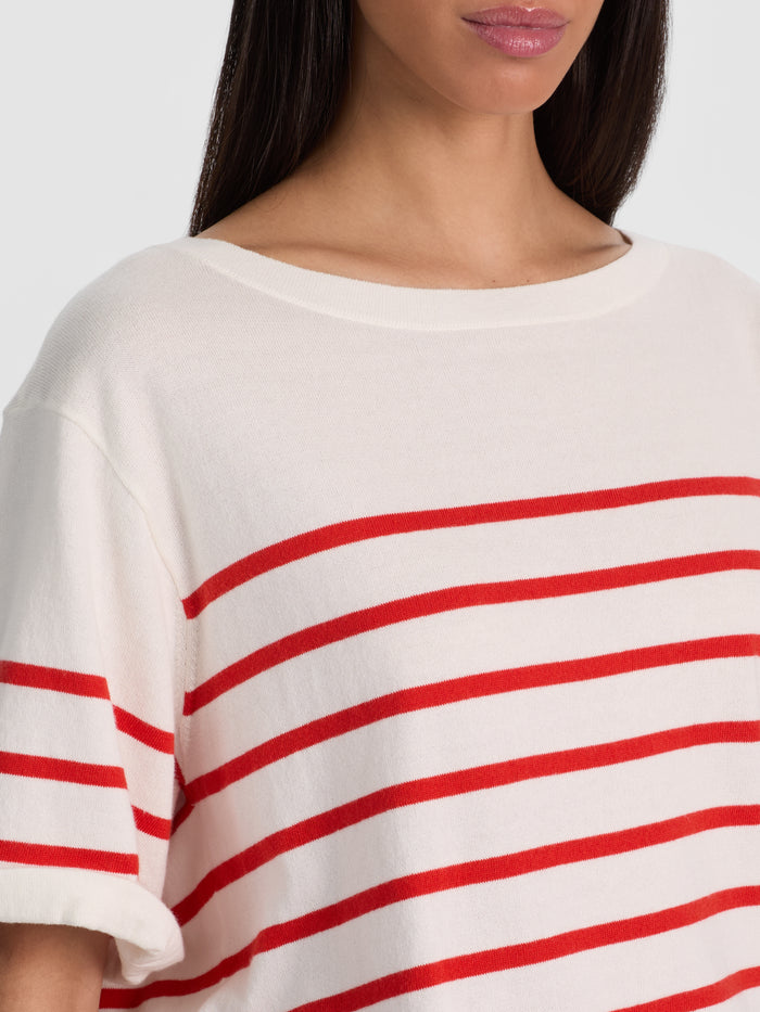 AMELIE STRIPED KNIT TEE - SOFT WHITE/CHILI PEPPER