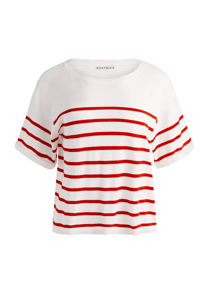 AMELIE STRIPED KNIT TEE - SOFT WHITE/CHILI PEPPER