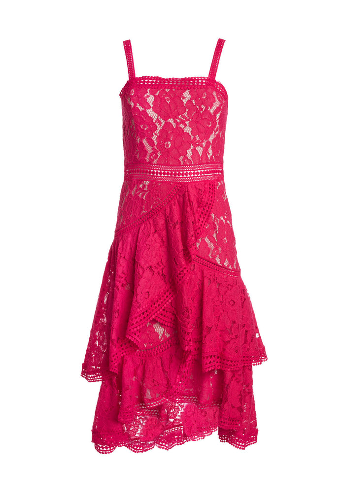 ANGELITA LACE CMB ASYM MIDI DS - WATERMELON