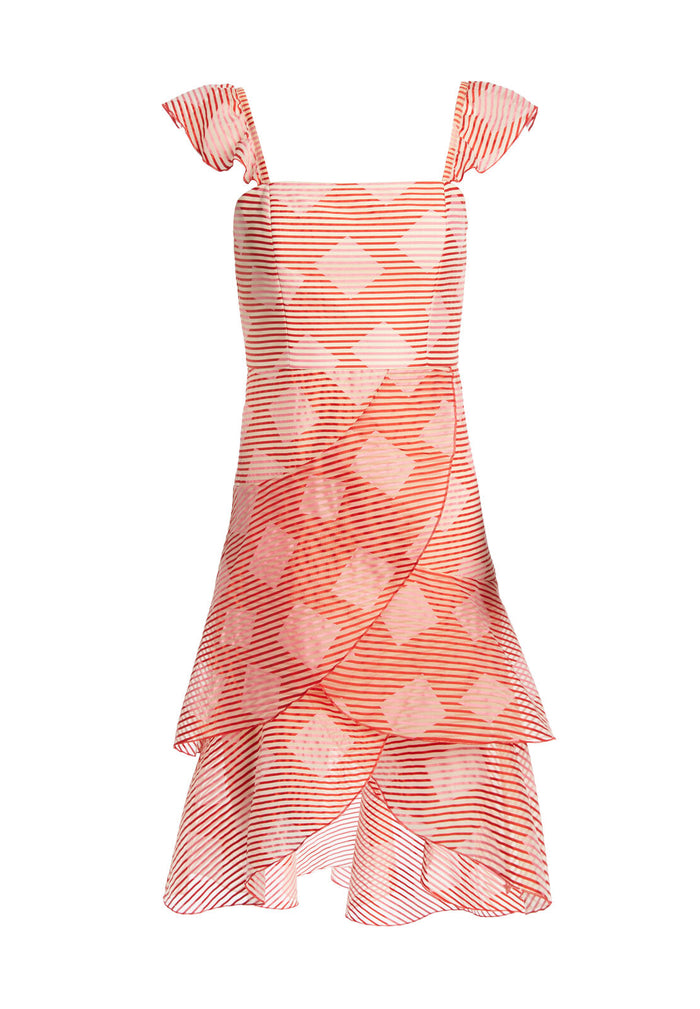 ANGELITA RUFFLE ASYMM MIDI DRS - PINK/RED