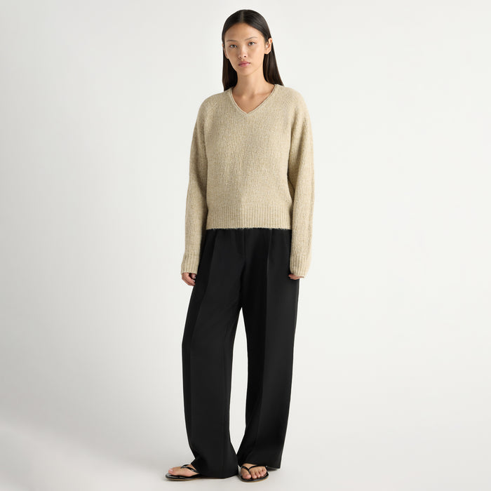 Aniya Double-Pleated Tailored Pant