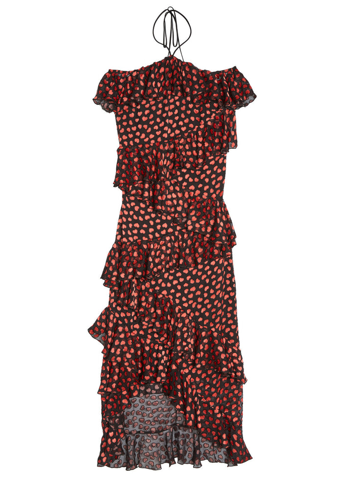 ANNABETH OFF THE SHLDR DRESS - MINI HEARTS-BLACK