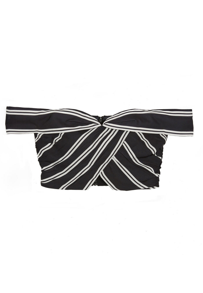 ANNALYN OFF SHLDR DRPE CRP TOP - MOD PINSTRIPE