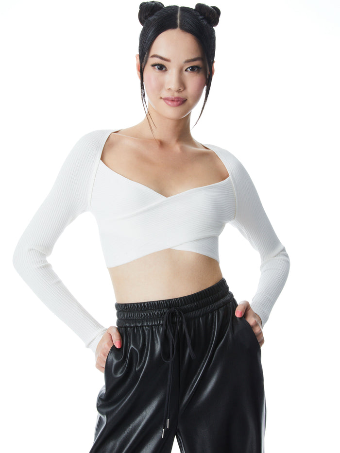 ANNIS TWIST FRONT CROPPED PULLOVER - SOFT WHITE
