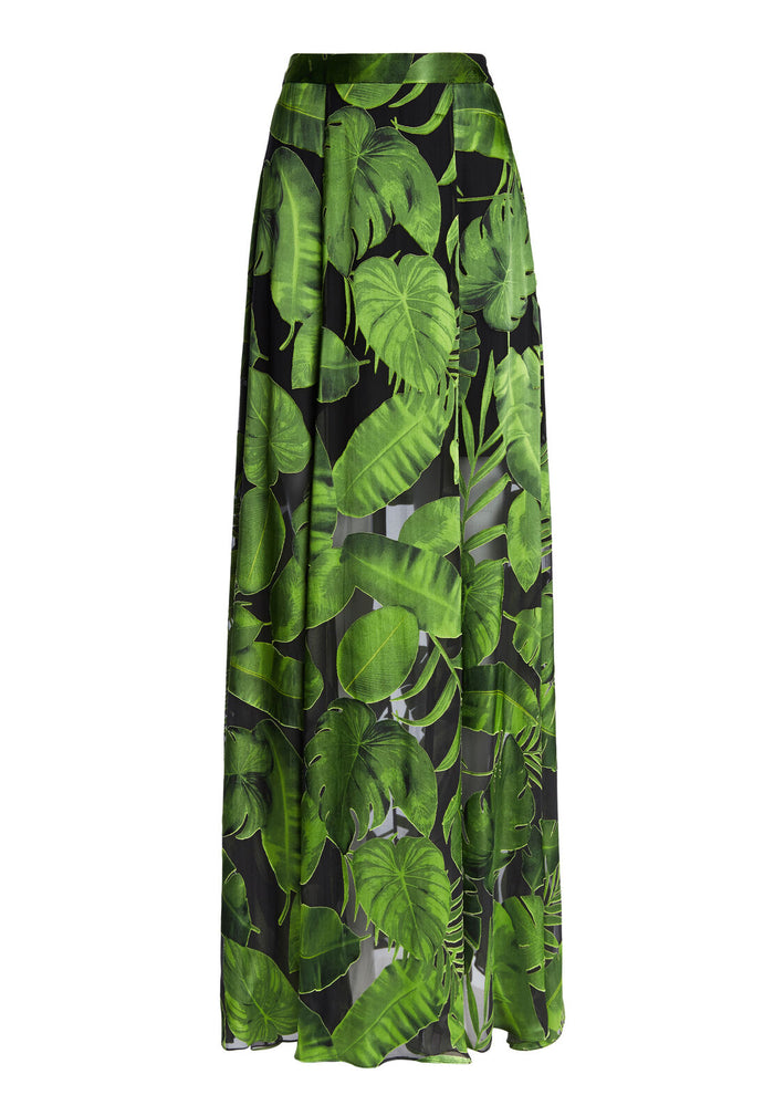ATHENA DBL SLT CLN WB MAXI SKT - TROPICAL LEAVES-BLACK
