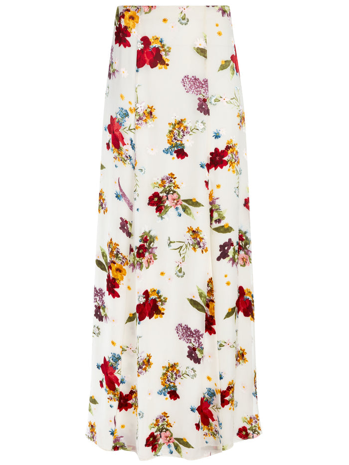 ATHENA DOUBLE SLIT MAXI SKIRT - COLORFUL BOUQUET SOFT WHITE