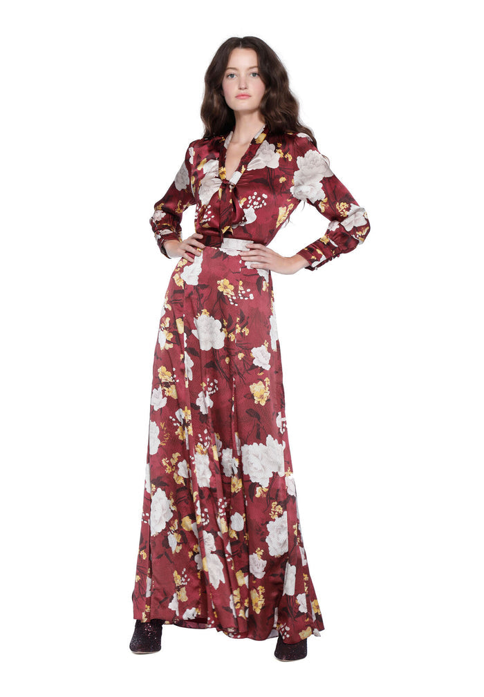 ATHENA MAXI SKIRT WITH SLITS - WATER LOTUS BORDEAUX