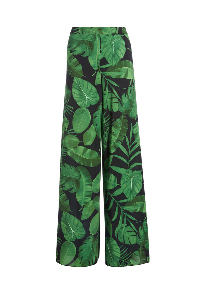 ATHENA SUPER FLRD WIDE LEG PNT - TROPICAL LEAVES-BLACK