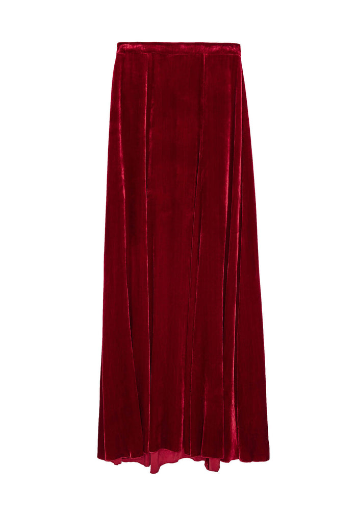 ATHENA VELVET MAXI SKIRT - DEEP RUBY