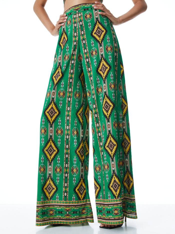 ATHENA WIDE LEG PANT - MYSTIK IKAT DK EMERALD MULTI