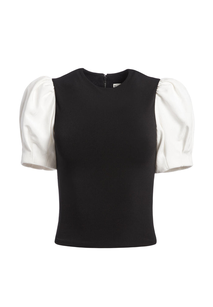 AUBREY PUFF SLEEVE CROP TOP - BLACK/WHITE
