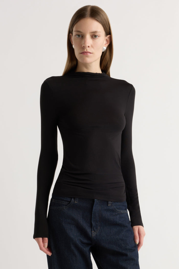 Marije | Ava Mock-Neck Long-Sleeve Tee in Size Small