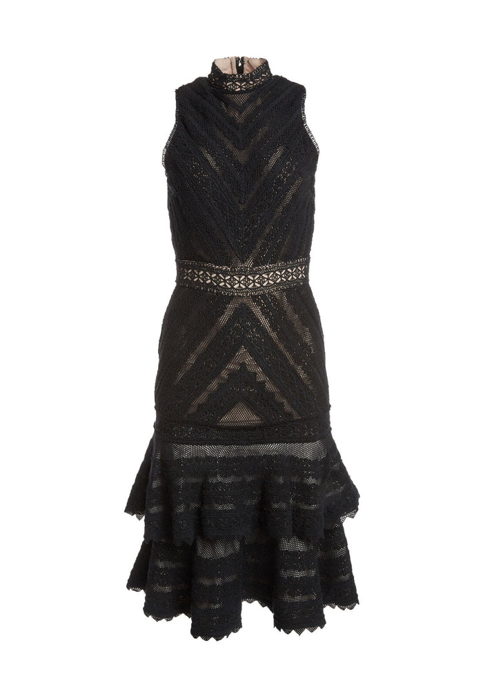 AZITA FIT AND FLARE TIERED DRS - BLACK