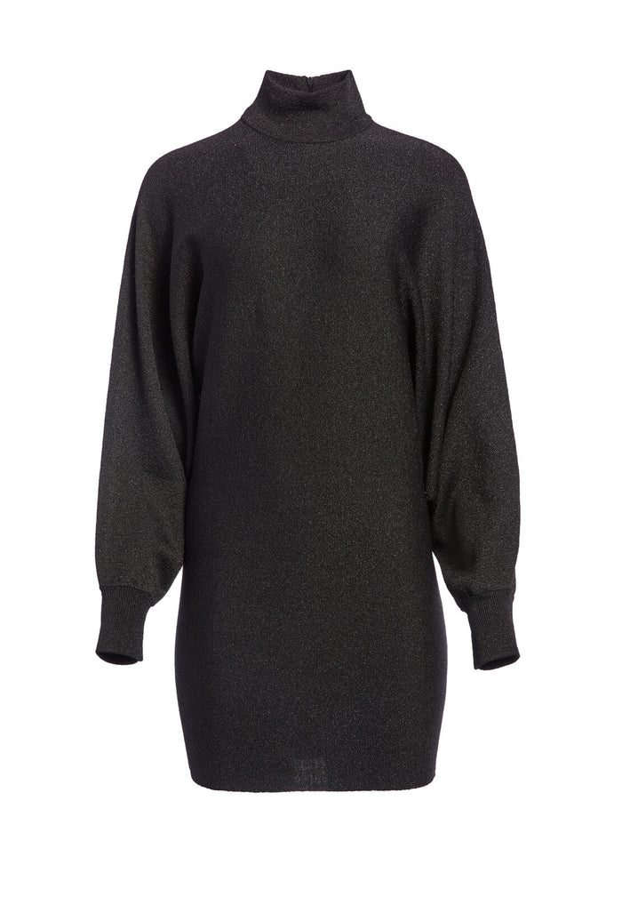 BARI METALLIC SHIMMER SHIRT DRESS - BLACK