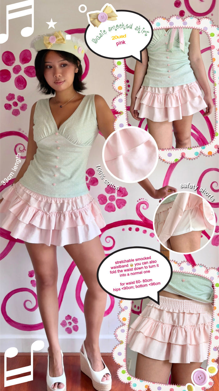 Basic smocked skirt (pink)