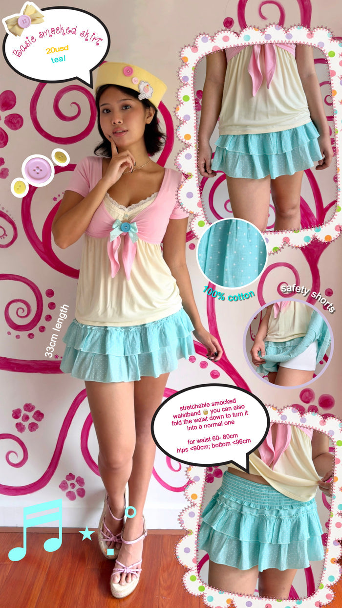 Basic smocked skirt (teal)