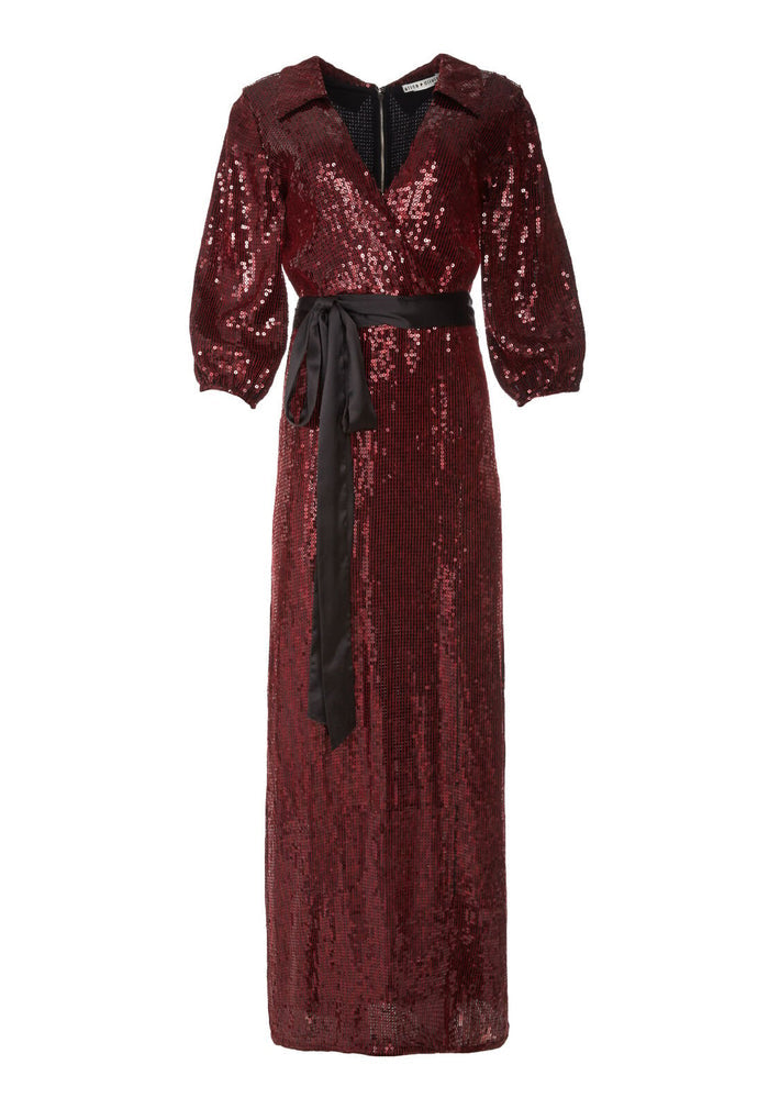 BAYLEY EMBELL MAXI SHIRT DRESS - BORDEAUX/BLACK