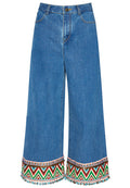BETA EMBROIDERED HEM CROPPED JEAN - VINTAGE WASH/MULTI