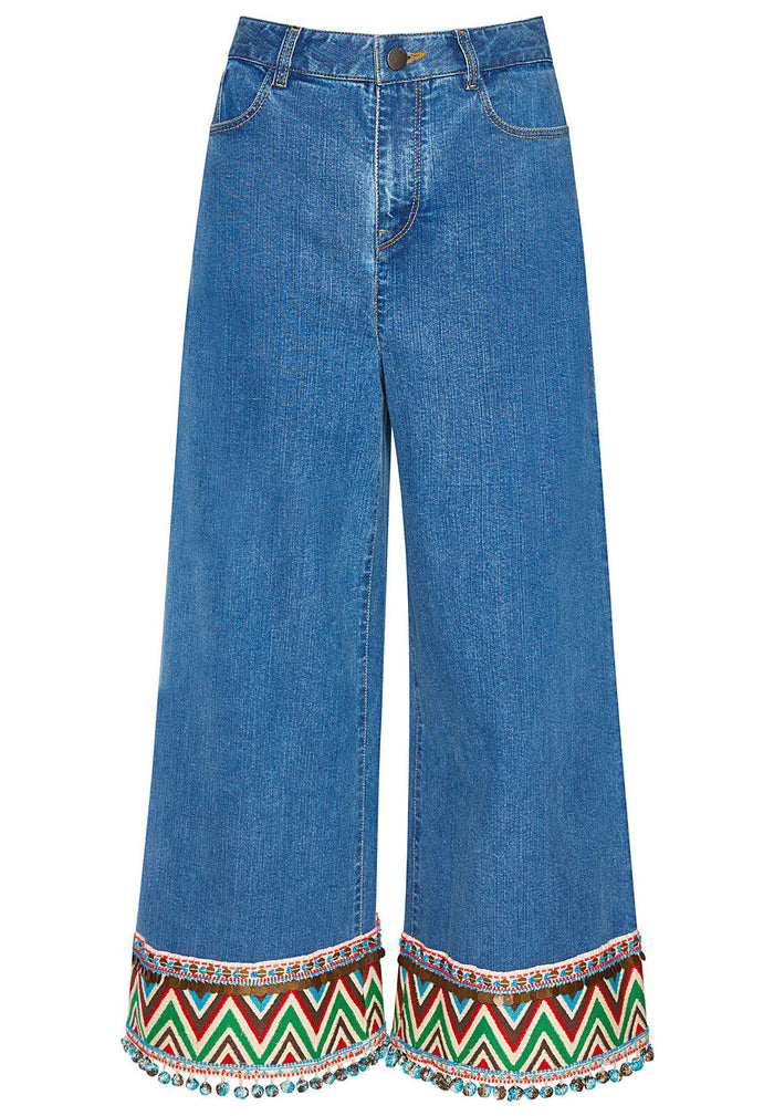 BETA EMBROIDERED HEM CROPPED JEAN - VINTAGE WASH/MULTI