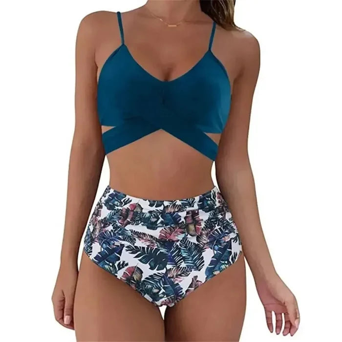 Bikini Set Women High Waisted Crisscross Wrap Design