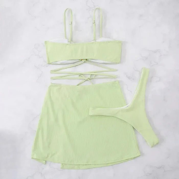 Bikini Set Women Three Piece Adjustable Back Straps