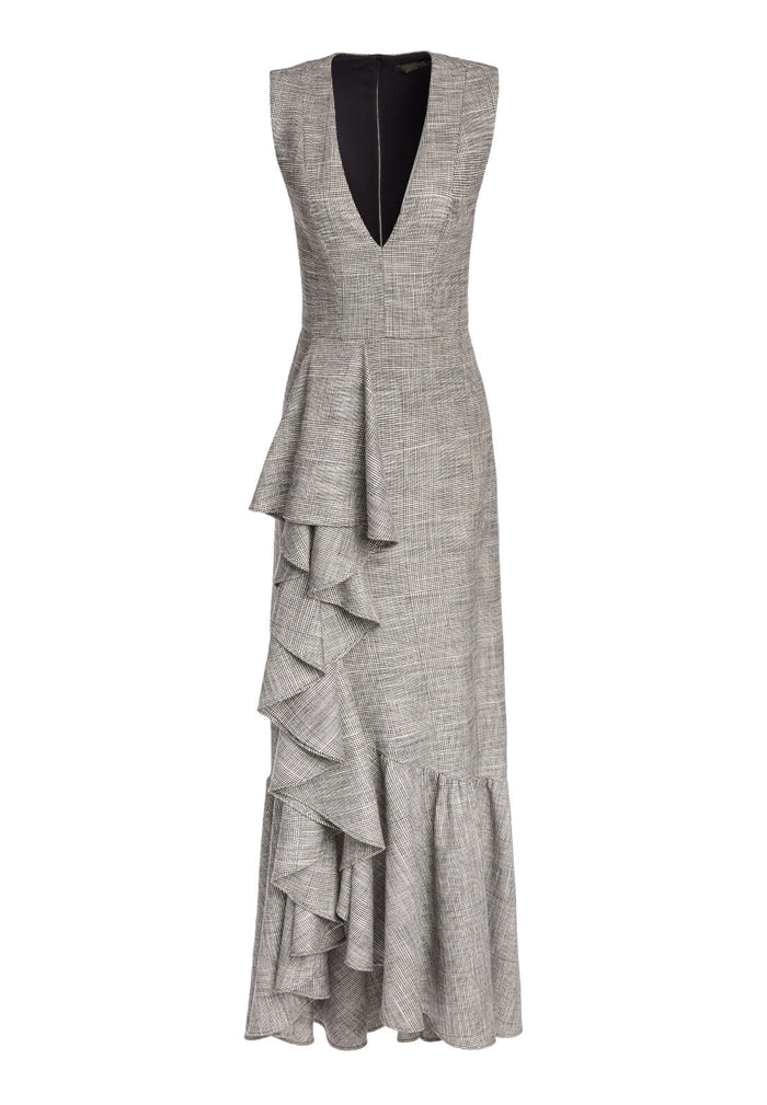 BIRCH V NK RUFFLE DRESS - BLACK/WHITE