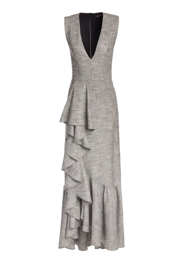 BIRCH V NK RUFFLE DRESS - BLACK/WHITE