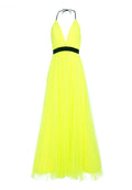 BITSY PLEATED TEA LNGTH GOWN - NEON YELLOW/BLACK