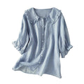 Blouse Women Ruffle Collar Cotton Loose Fit Shirt