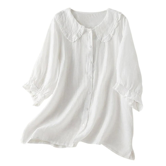 Blouse Women Ruffle Collar Cotton Loose Fit Shirt
