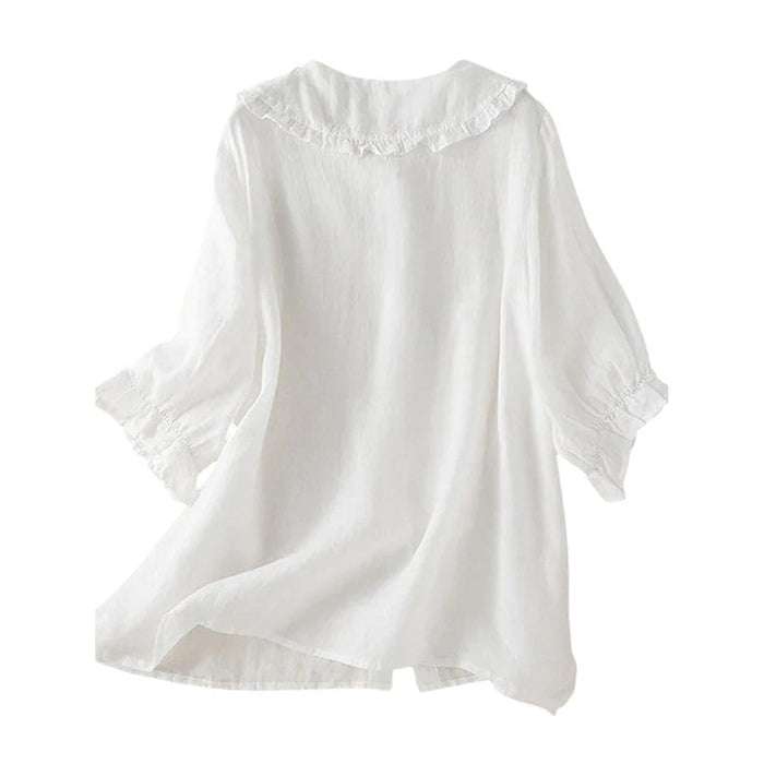 Blouse Women Ruffle Collar Cotton Loose Fit Shirt