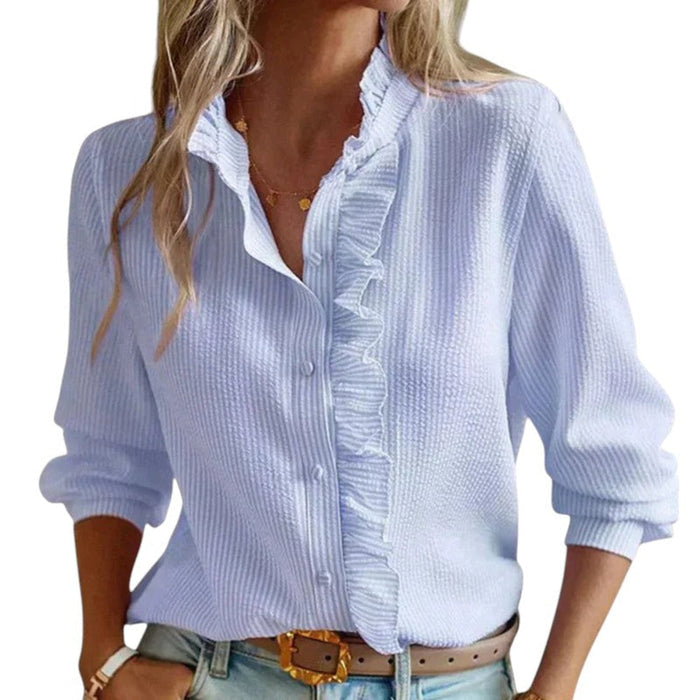 Blouse Women Striped Long Sleeve Classic Fit