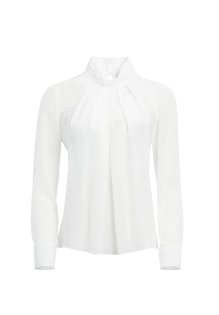 BOE MOCK NECK PLEATED BLOUSE - OFF WHITE