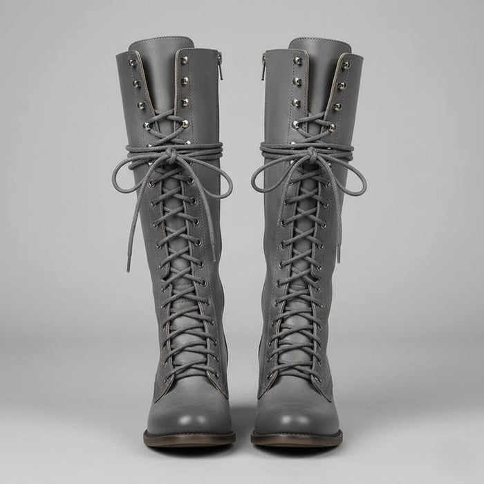 Boots Women Knee High Lace Up Block Heel Length