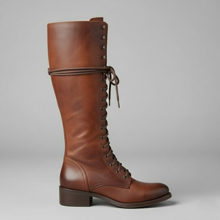 Boots Women Knee High Lace Up Block Heel Length