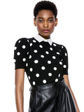 BRADY COLLARED PUFF SLEEVE SWEATER - BLACK/WHITE