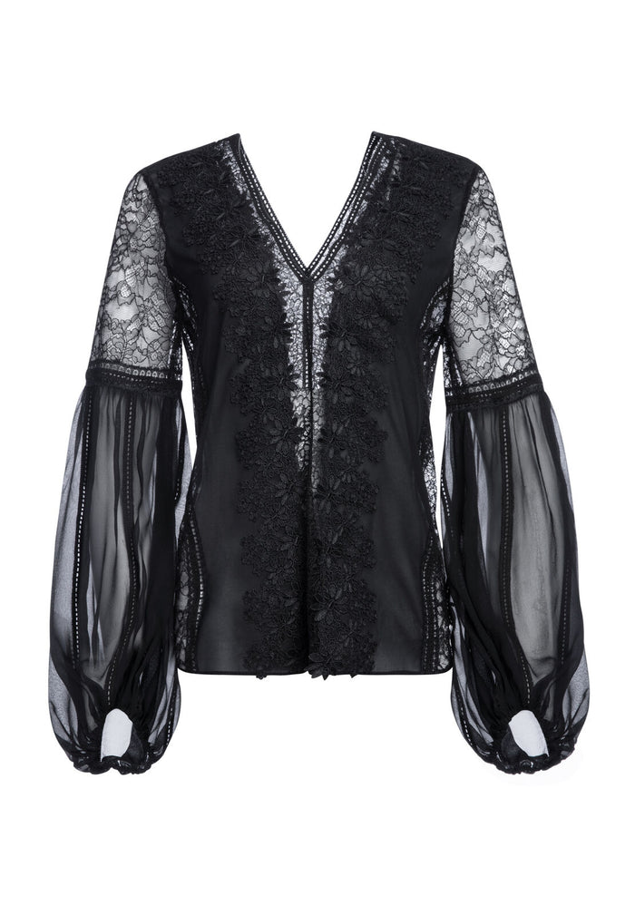 BREA EXAGGERATED SLEEVE BLOUSE - BLACK