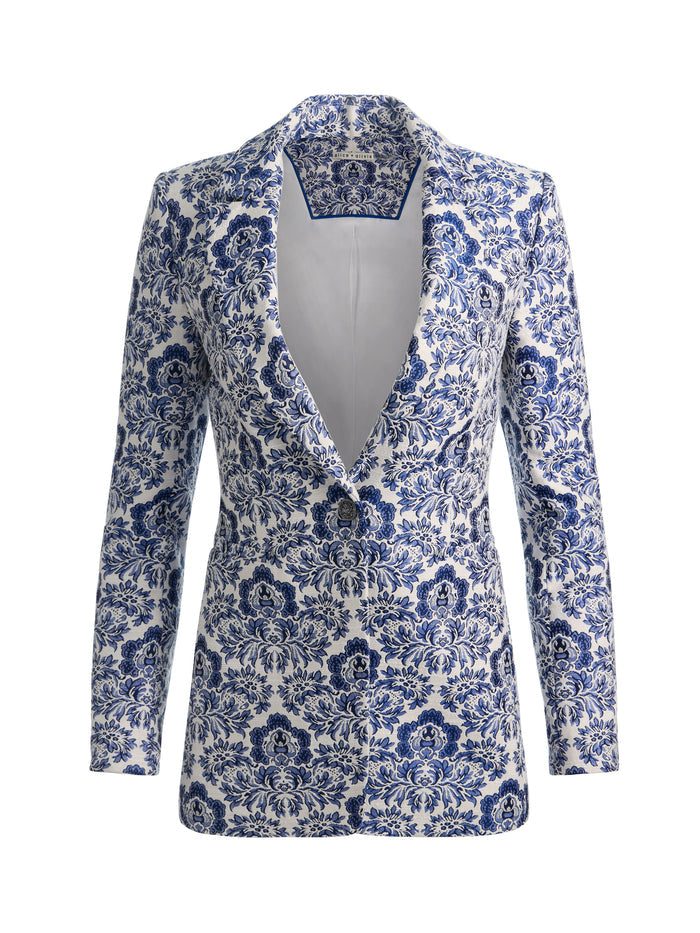 BREANN PRINTED BLAZER - OFF WHITE/TWILIGHT BLUE MULTI