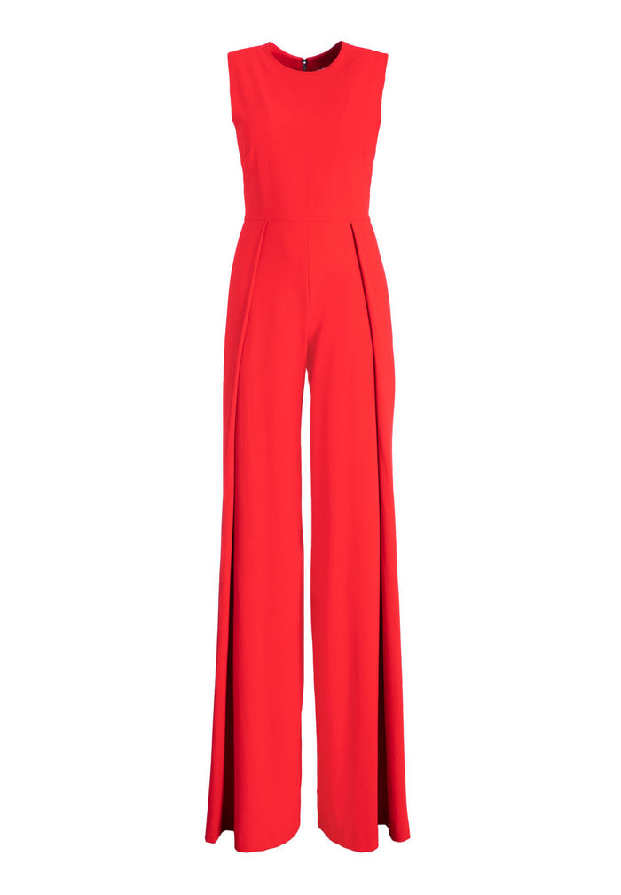 BRET PLEATED WIDE LEG JUMPSUIT - CHERRY