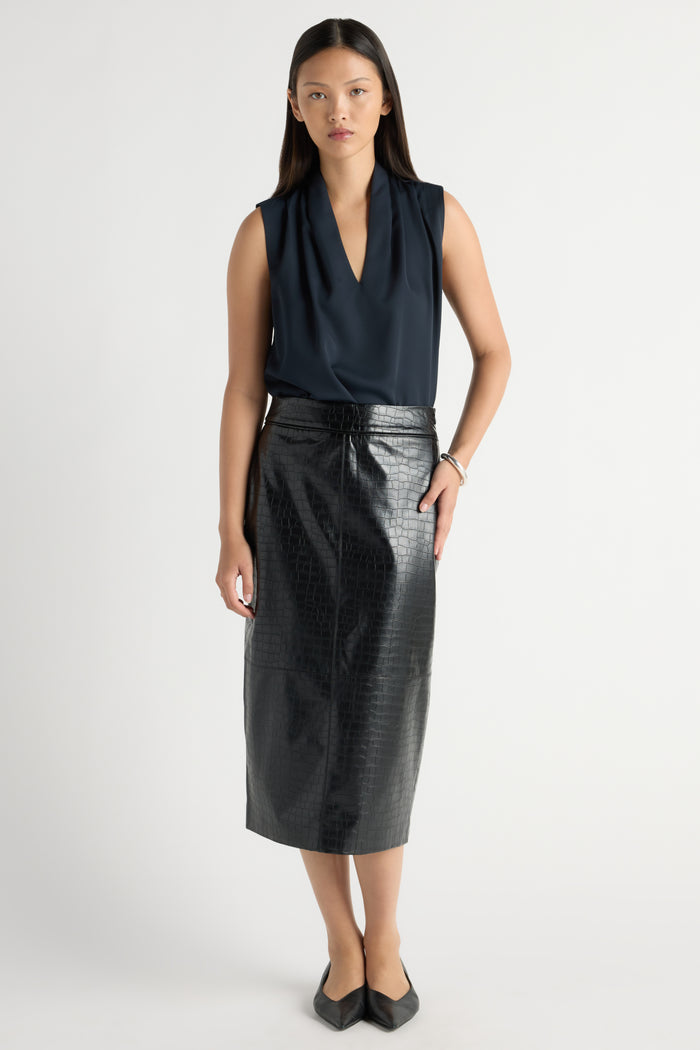 May-Li | Briar Vegan Crocodile Leather Skirt in Size Small