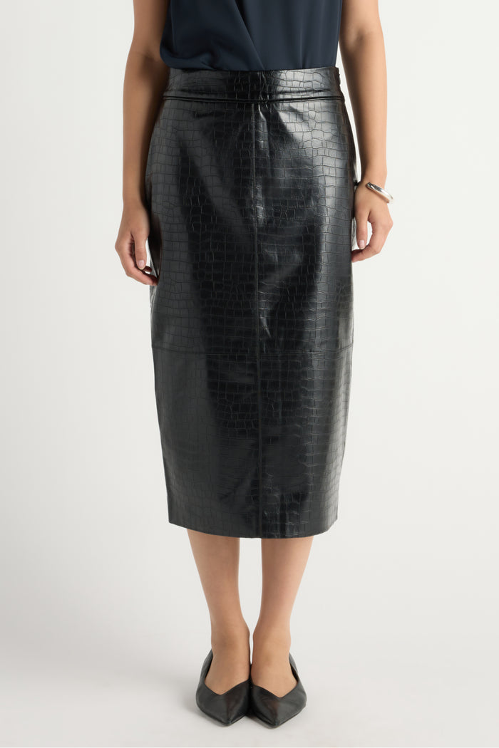 May-Li | Briar Vegan Crocodile Leather Skirt in Size Small